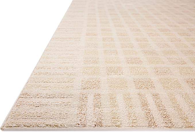 Loloi Chris Loves Julia Calvin Collection CLV-03 Bone/Natural 2'-7" x 10'-0" Runner Rug Checkered Neutral Soft Living Room Bedroom Carpet