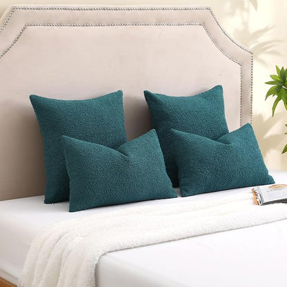 FUTEI Pack of 2 Teal Green Decorative Throw Pillow Covers 18x18 Inch Soft Cozy Solid Boucle Textured Cushion Case,Modern Home Decor for Couch Bed Living Room