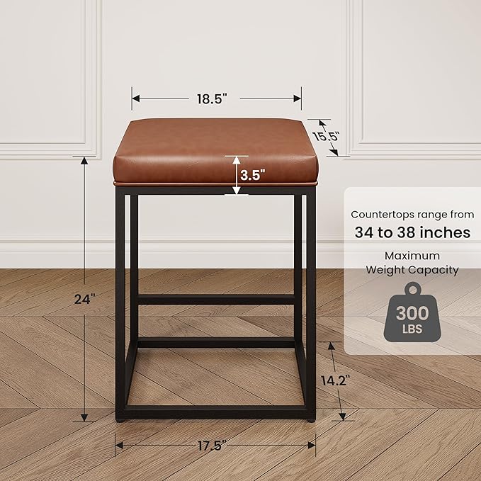 PHI VILLA Brown Bar Stools Set of 2-24 inch Counter Stools for Kitchen Island, Counter Height Bar stools