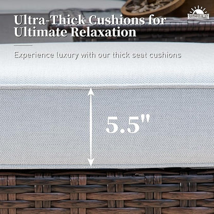 5 Pieces Patio Furniture Set with Swivel Chairs, High Back Wicker Rattan Sofa with Extra Thick Cushion and Ottoman, Outdoor Conversation Set for Garden Backyard Deck, Grey