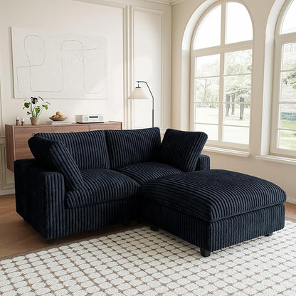 Modular Sectional Sofa, L Shaped Sofa with Ottoman, 78.74" Oversized Loveseat, Plush Deep Seat Sleeper Couches for Living Room, Apartment, Couch Cushion Covers Removable, Black