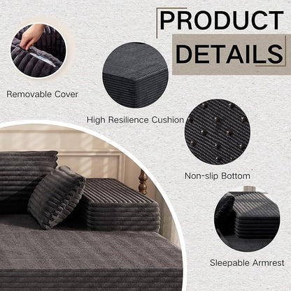 105" Modular Sectional Sofa L Shape for Bedroom, Modular Cloud Sofa with Deep Seat for Living Room, Upholstered Couches No Assembly Required Black, Left Facing Chaise