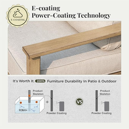 5-Piece Outdoor Patio Furniture Set, Steel Sectional Patio Conversation Sets, All-Weather Outdoor Furniture Sets with Waterproof Thick Cushions for Porch, Garden, Backyard, Deck-Beige