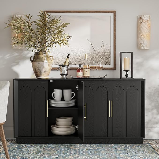 Sideboard Buffet Cabinet with Storage, Modern Accent Cabinet with Arched Doors, 67" Large Modular Media Console, Minimalist Credenza for Living Room Kitchen Dining Room Entryway, Black
