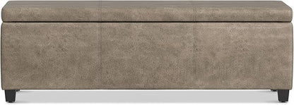 SIMPLIHOME Avalon Storage Ottoman Bench - 48 inch Wide Upholstered Vegan Leather Rectangular Lift-Top Ottoman in Distressed Smoky Grey Brown, Transitional Bench for Living Room with High-Density Foam