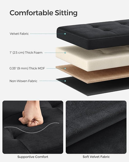 SONGMICS Mazie Collection - Storage Ottoman Bench, Foldable Foot Rest, 15 x 43 x 15 Inches, End of Bed Bench, Storage Chest, Load 660 lb, Living Room, Bedroom, Entryway, Ink Black ULSF277B01