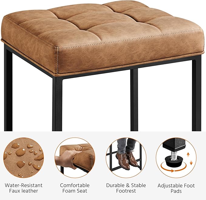 Yaheetech 24" Leather Bar Stools Set of 4, Kitchen Counter Height Bar Chairs Stools, for Kitchen Island, Dining Room, Brown