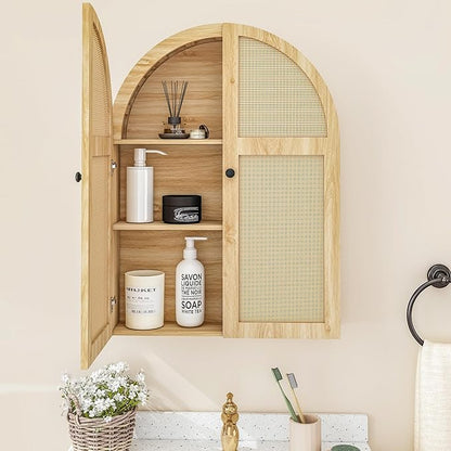 Turtle Myrtle Bathroom Medicine Cabinet Wall Mounted, Arched Wall Cabinet with Adjustable Shelf & Doors, Floating Cabinet for Wall Over The Toilet Storage Cabinet Space Saver,Natural