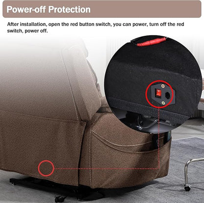 Power Lift Recliner Chair for Adults Elderly Lay Flat Velvet Recliners with Massage Heating, Extended Footrest, Wireless Charging Device, USB Ports, Cup Holder, Lumbar Pillow