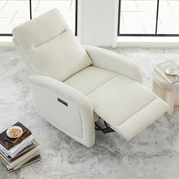 Watson & Whitely Power Recliner Chairs for Adults, Zero Wall Recliners W Power Headrest Type-C Charger, Small RV Recliners Home Theater Seating for Living Room, Fabric in Linen