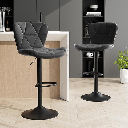 Bar Stools,Adjustable Swivel Barstools, Faux Leather Bar Chairs,Upholstered Counter Height with High Backrest for Kitchen Island, Black