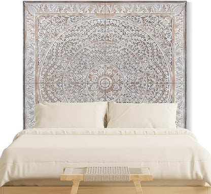 Super King Wood Headboard Rustic | Carved Full Head Board Only | Wooden Behind Bed Decor Full Size Bed | Wall Mount Wood Art | Headboard Panels (Malawi Antic, Super King)