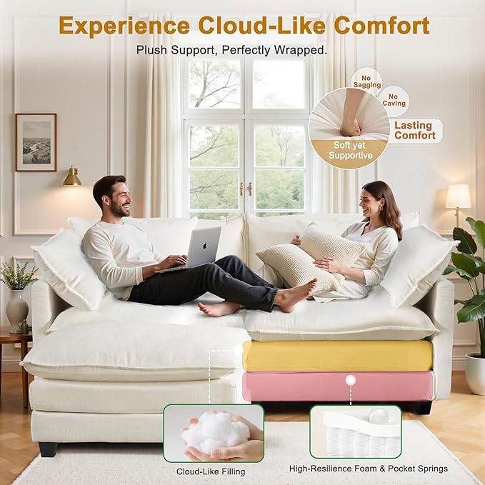 Cloud Chenille L-Shaped Sofa with Ottoman, 77" Space Saving Sectional Loveseat with Chaise, for Small Spaces, Easy Assembly, 1YR Warranty