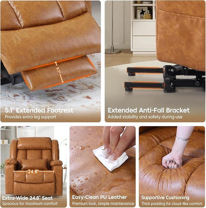 ABCASA Oversized Zero Gravity Power Lift Recliner Chair, 24.8''Wide Dual Motor Recliner for Elderly, Heat & Massage, USB & Type-C Ports, Cup Holders, Extended Footrest, PU Leather, Orange Brown
