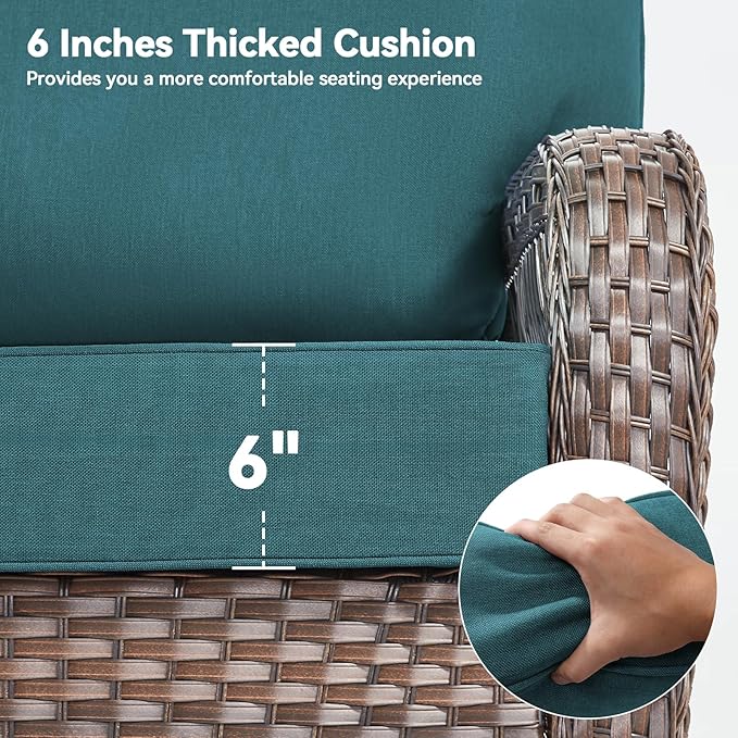 Luxury 6" Outdoor Cushions for Patio Furniture, 24x24x6" Thick Seat Cushion Set of 10, Fade Resistant Couch Chair Replacement Cushions High Density Deep Wicker Chair Cushion w/ Removable Cover, Green
