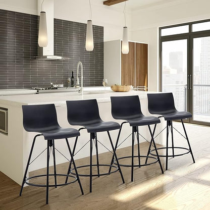annjoe Swivel Bar Stools Metal Counter Height Stools Plastic Seat Chairs Set of 4 for Indoor Outdoor Home Kitchen Business (24" Black)