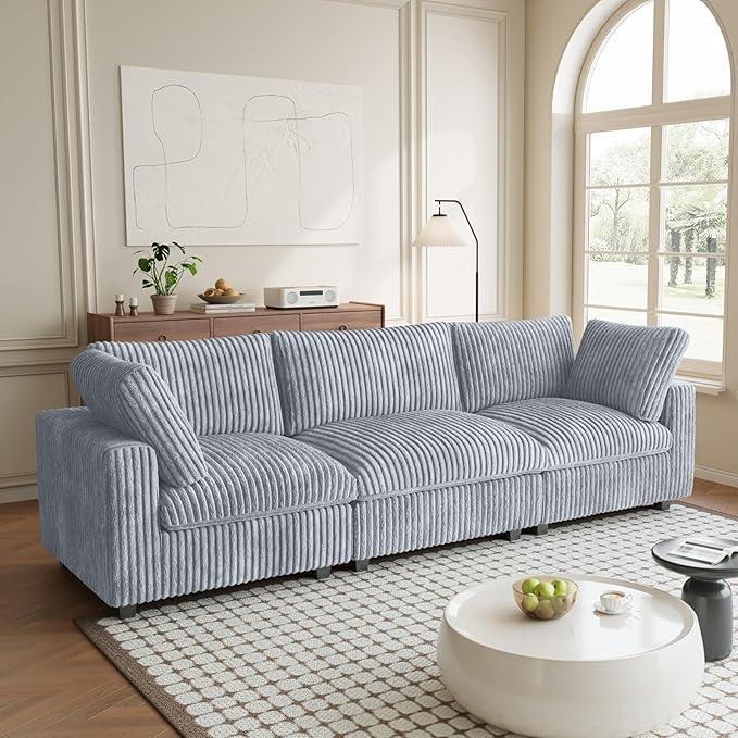 Modular Sectional Sofa, 118.11" Oversized Cloud Sectional Couch,3 Seat Comfy Modern Sectional Couches for Living Room,Plush Sofa Cushion Covers Removable,Gray