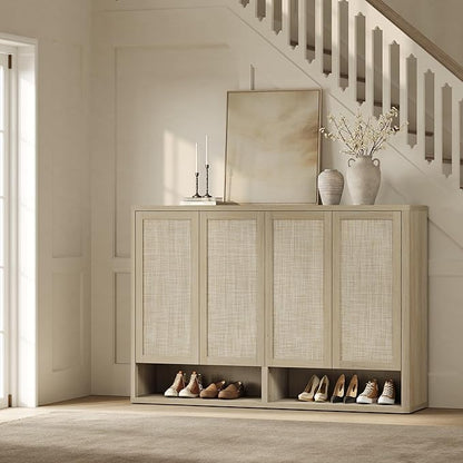 SICOTAS Rattan Shoe Storage Cabinet - Modular Shoe Cabinets with Door Tall Large Shoe Cabinet Storage for Entryway - 65.6" Wide Modular Cabinet for Hallway, Living Room