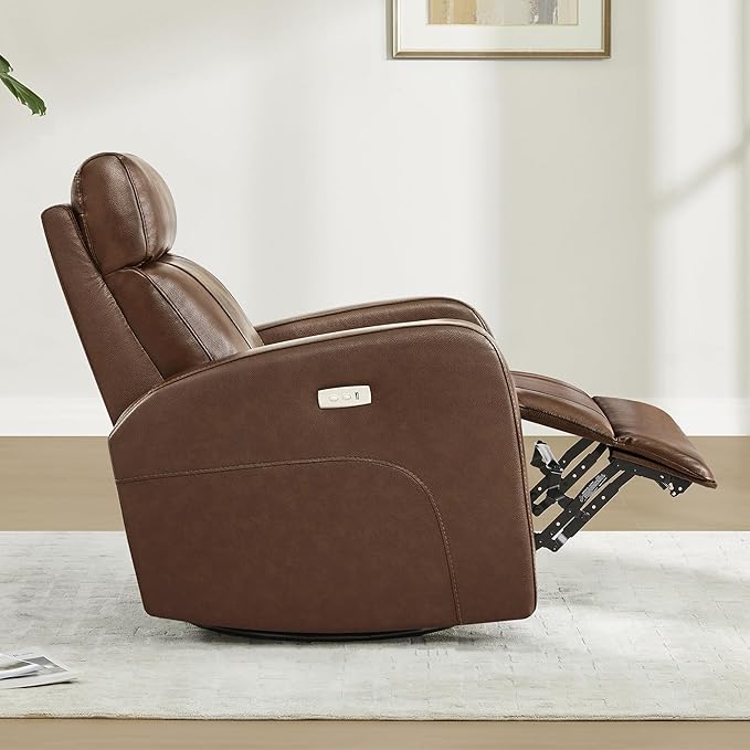 CHITA Genuine Leather Power Swivel Glider Recliner Chair for Adults, FSC Certified Electric Nursery Rocker Recliner Chair for Living Room, Light Brown