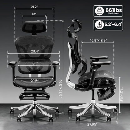 FLEXISPOT ErgoX Max Ergonomic Office Chair with footrest Black - Aluminum Alloy Frame & Base, 661 lb Capacity, 5D Armrests, 4D Adaptive Lumbar & 4D Headrest