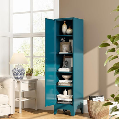 Tall Bathroom Storage Cabinet, 67" Narrow Metal Cabinets with One Door, Freestanding Tall Linen Cabinet, Skinny Metal Storage Locker for Home Office, Living Room