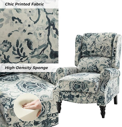 HULALA HOME Upholstered Wingback Recliner Chair Set of 2, Small Adjustable Footrest Push Back Single Reclining Sofa, Mid Century Modern Lounge Armchair for Living Room, Bedroom, Reading/Floral