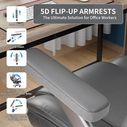 Big and Tall Office Chair with 5D Arms, 600lbs Fabric & PU Leather Heavy Duty Desk Chair, Adjustable Lumbar Support & Height, Tilt Function, High Back Ergonomic Executive Computer Chair