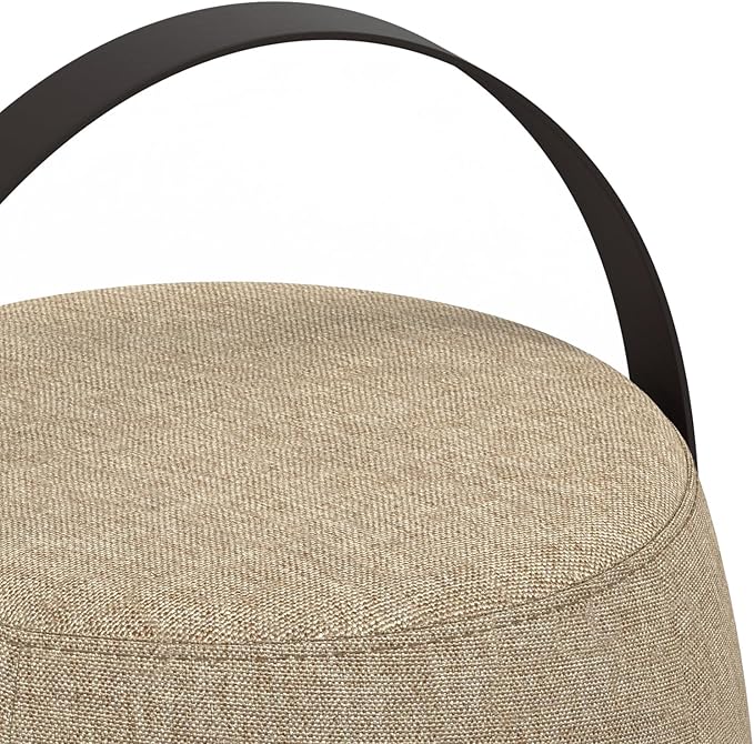 SIMPLIHOME Ramsay 16 inch Wide Contemporary Irregular Footstool in Taupe Linen Look Fabric, Fully Assembled for The Living Room