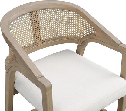 Christopher Knight Home Set of 2 Morley Wooden Counter Stool,Dining Room/Kitchen Island Barstool with footrest, Curved Backrest,Wicker/Cane Accents,Soft Removable Cushions, Light Beige+Light Ash