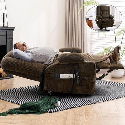 ABCASA Oversized Dual Motor Lay Flat Power Lift Recliner Chair, Massage Recliner with Heat for Living Room, Lumbar Pillow, USB & Type-C Ports, Oversized Recliner for Elderly & Big People - Brown
