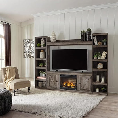 Signature Design by Ashley Wynnlow Farmhouse 60" TV Stand with Electric Fireplace for TVs up to 69", Gray