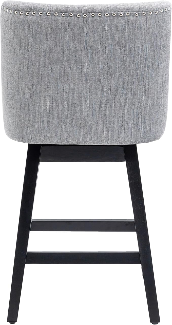 Bar Stool, 26 Inch Upholstered Barstools with 13.8" High Back and Footrest, Swivel Counter Height Barstools for Kitchen Island Home Bar Performance Fabric Gray