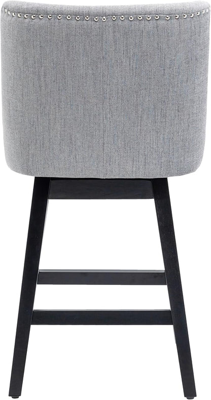 Bar Stool, 26 Inch Upholstered Barstools with 13.8" High Back and Footrest, Swivel Counter Height Barstools for Kitchen Island Home Bar Performance Fabric Gray