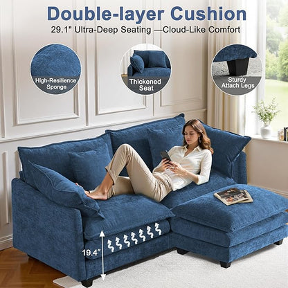 Cloud Chenille L-Shaped Sofa with Ottoman, 77" Space Saving Sectional Loveseat with Chaise, for Small Spaces, Easy Assembly, 1YR Warranty