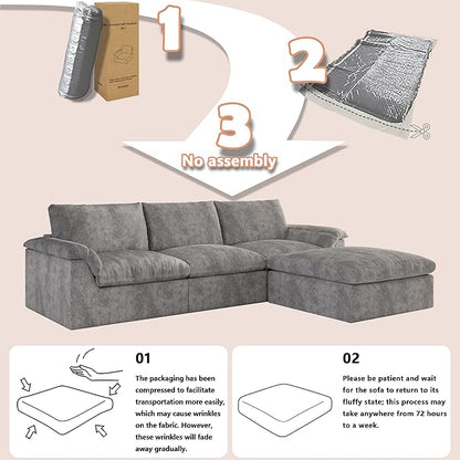 EASE MOOSE Oversized Boneless Couch for Living Room, Sectional Cloud Sofa, Modular Cloud Couch, 3-Seater Deep Seat Sofas with Pillow for Bedroom, Apartment, No Assembly Required, Chenille (Grey)