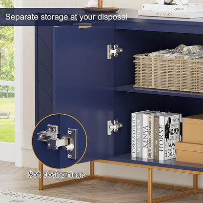 Scurrty 31.5'' Navy Blue Sideboard Cabinet, 3-Door Buffet with Adjustable Shelf & Herringbone Design, Versatile Storage Cabinet for Kitchen, Living Room & Entryway