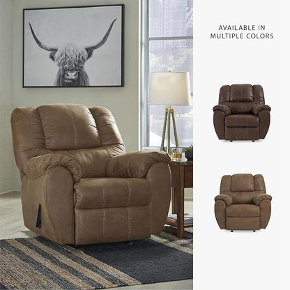 Signature Design by Ashley McGann Faux Leather Oversized Manual Rocker Recliner, Light Brown
