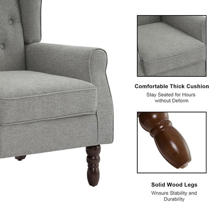 Accent Chair, Upholstered Armchair with Button Tufted High Back & Solid Wood Legs, Comfy Wingback Reading Single Sofa Chair for Small Spaces, Living Room, Bedroom (Grey, Set of 1)