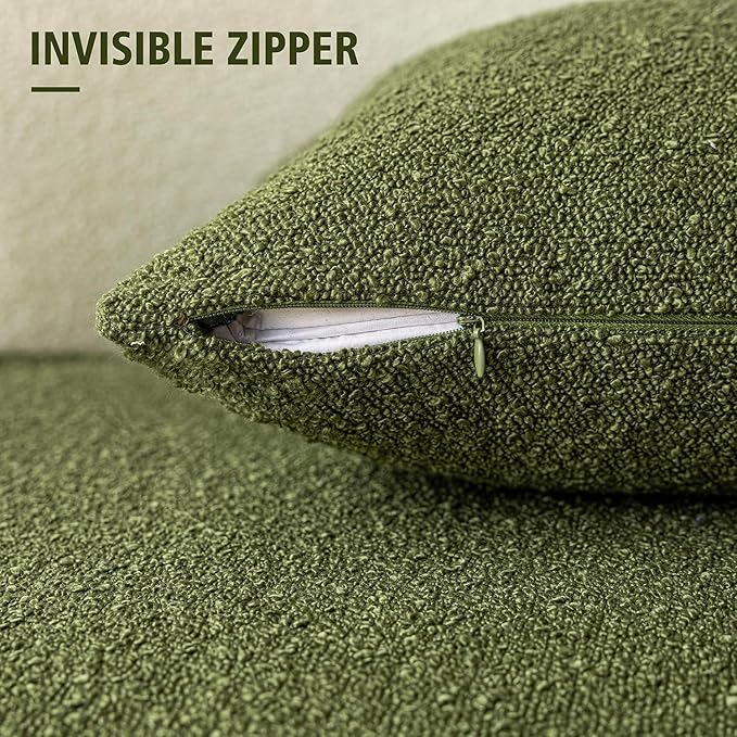 Foindtower Set of 2, Decorative Textured Boucle Throw Pillow Covers Accent Solid Pillow Cases Neutral Soft Cozy Couch Cushion Case for Chair Sofa Bedroom Living Room Home Decor 16 x 16 Inch Green