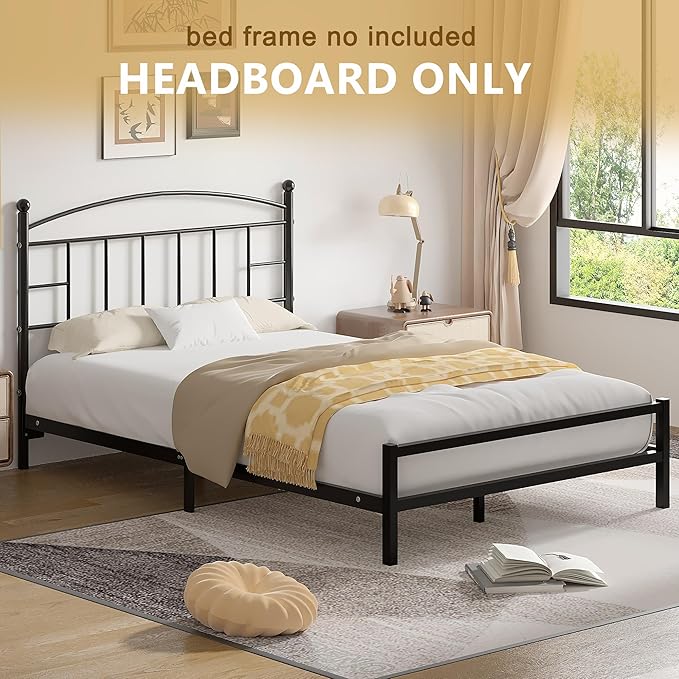 VECELO Metal Full Size Headboard - 42.91 Inches Tall, Arching Lines Design, Easy Assembly, Modern Farmhouse Style Steel Headboard for Bedroom - Black