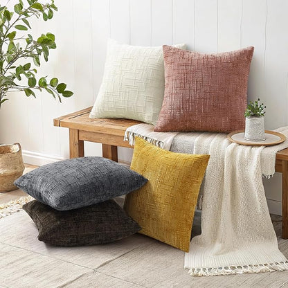 decorUhome Pink Chenille Throw Pillow Covers 22x22 Set of 2 Thick Textured Slubby Couch Pillow Covers Farmhouse Accent Modern Neutral Decorative Pillow Cases for Bed Sofa Living Room
