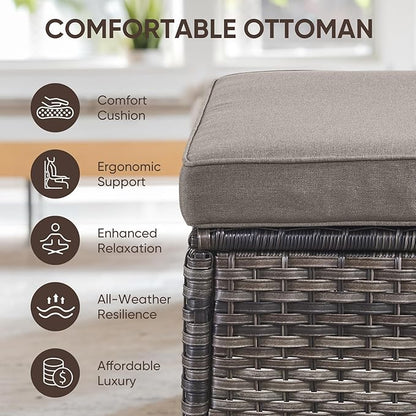 Swivel Patio Chairs sofa Set of 6 with 6" Thick Cushion - Wicker Outdoor Swivel Rocker Patio Chair ,Sofa/Glass coffee table, High Back Comfortable Outdoor Glider Chairs - Gery Wicker | Gery Cushions