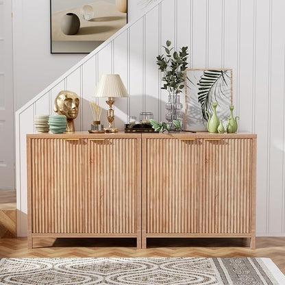 Sideboard Buffet Cabinet Set of 2, 31" Storage Cabinet with 2 Doors and Adjustable Shelves, Sideboard Console for Dinning Room, Kitchen and Living Room - Oak