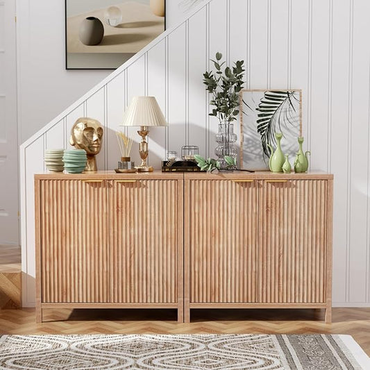 Sideboard Buffet Cabinet, 31" Storage Cabinet with 2 Doors and Adjustable Shelves, Sideboard Console for Dinning Room, Kitchen and Living Room - Oak