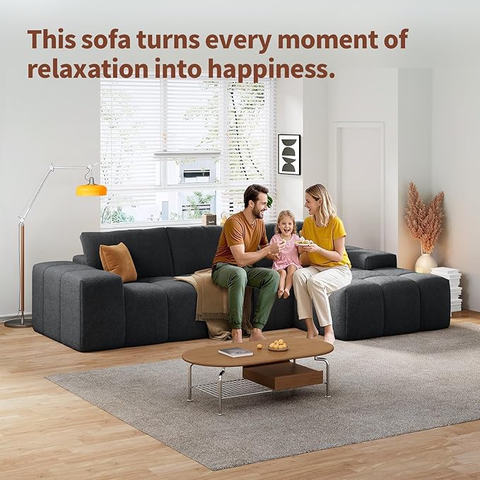 114” Oversized Modular Sectional Couch for Living Room, Chenille Boneless Couch L-Shape Cloud Sofa with Deep Seat and Chaise, Memory Foam Compressed Sofa for Living Room Furniture Bedroom Apartment