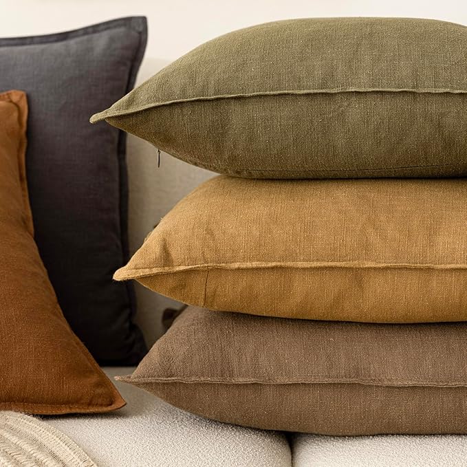 Foindtower Pack of 2, Decorative Linen Soild Throw Pillow Covers Soft Accent Lumbar Cushion Case Boho Farmhouse Pillowcase for Couch Sofa Bedroom Living Room Home Decor 12 x 20 Inch Light Brown