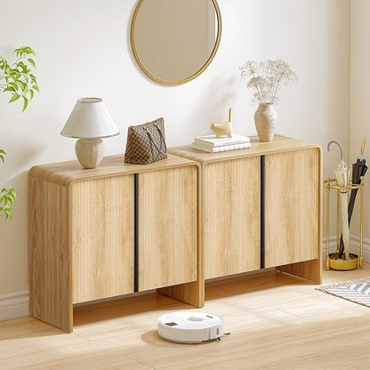 BERRYMERRY 2 Door Fluted Sideboard Buffet Cabinet with Storage, Modern Wood Cabinet with Adjustable Shelves for Living Room, Dining Room (Light Wood 6 Doors)
