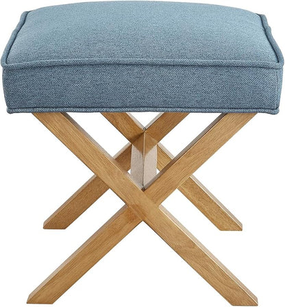 Amazon Basics Small Ottoman Foot Rest, Mid-Century Modern X Square Polyester Foot Stool, Indigo Blue, 20"W x 18"D x 18"H