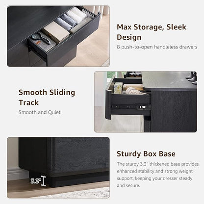 ACCOHOHO Modern Bedroom Set, 3 Pieces Bedroom Furniture Set, Wood 8 Drawer Dresser and Nightstands Set of 2, Chest of Drawers Wide Storage Organizer Cabinet for Bedroom,Black