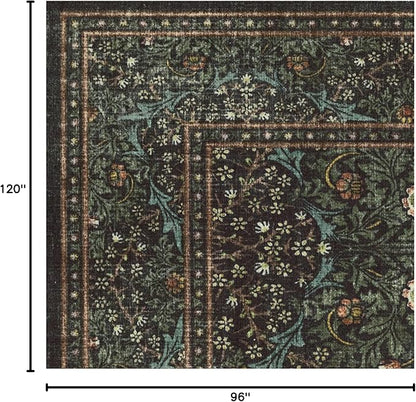 RUGGABLE x Morris & Co Washable Area Rug– Blackthorn Forest Green 8x10, Stain-Resistant, Non-Slip – Large Machine Washable Rugs for Living Room, Bedroom, Hallway, Entryway & Office–with Cushioned Pad